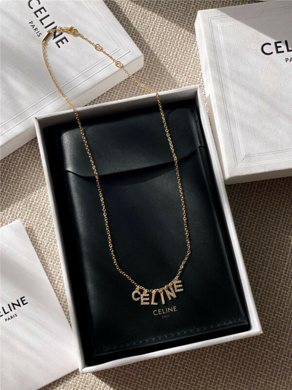 celine full diamond letter necklace