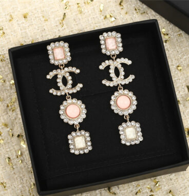 Chanel square diamond pendant double C earrings