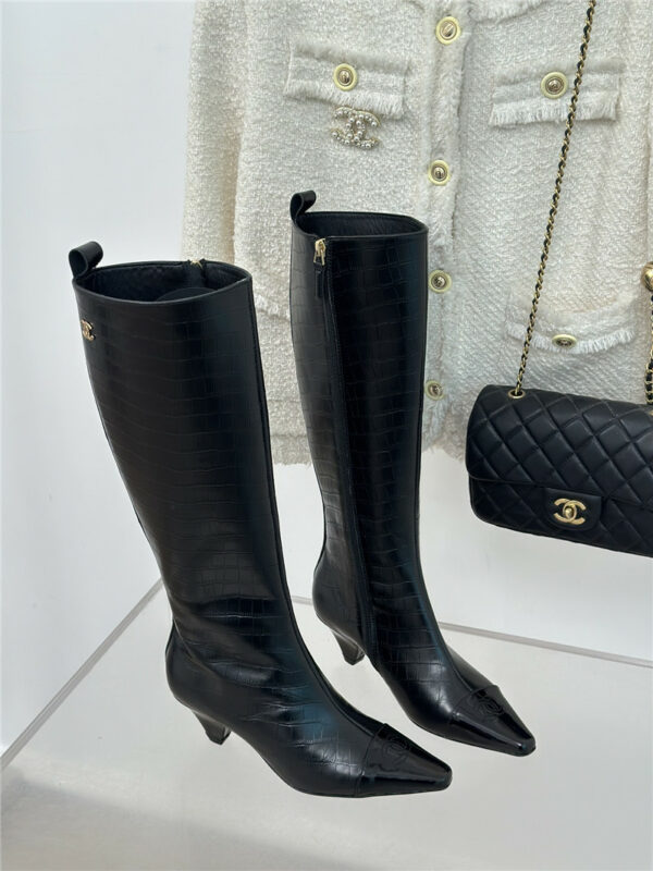 chanel new double c small square toe cat heel boots