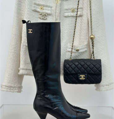 chanel new double c small square toe cat heel boots