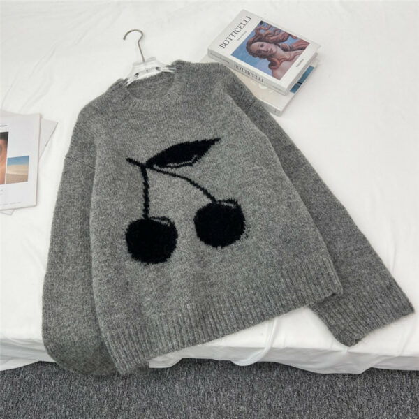 miumiu cherry jacquard round neck loose mohair sweater
