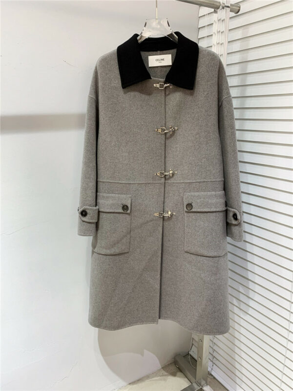 celine new style 𝐏𝐨𝐥𝐨 cashmere coat with airplane gold buttons