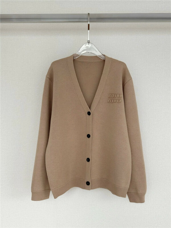 miumiu large V-neck cardigan with logo on the chest