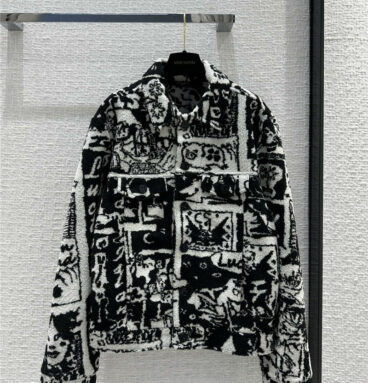 louis vuitton LV black and white comic print plush jacket