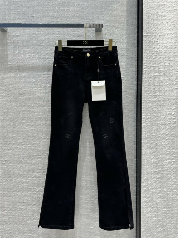 chanel double c camellia print jeans
