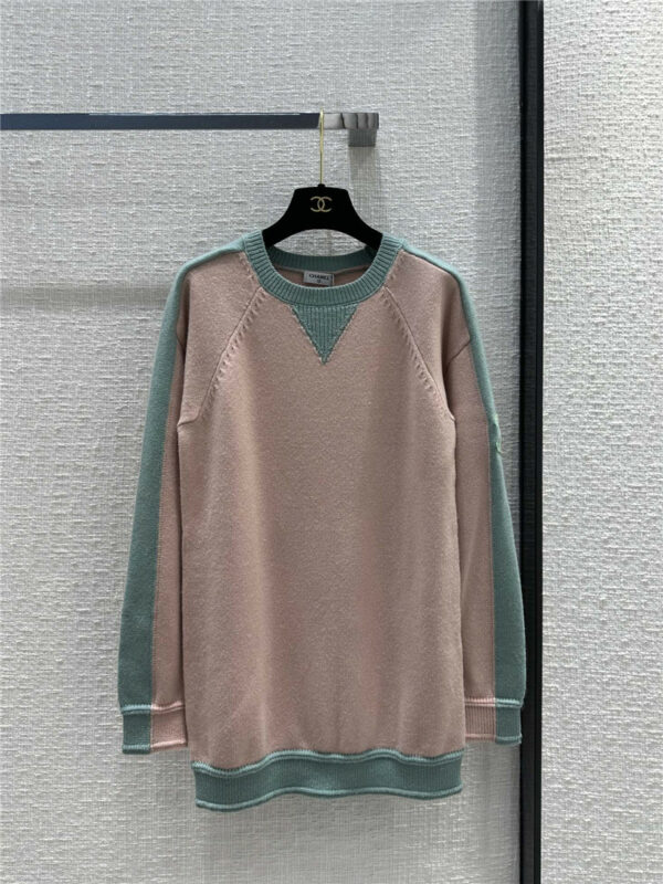 chanel pink and green colorblock casual sweater
