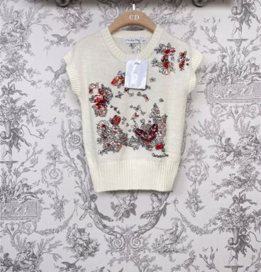 dior embroidered cashmere knitted short sleeves