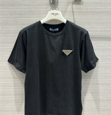 prada positioning rhinestone triangle logo T-shirt
