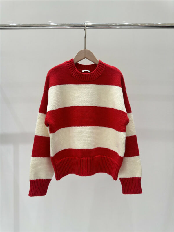 celine new contrast striped round neck knitted long sleeves
