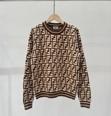 fendi contrasting letter crew neck knitted long sleeves