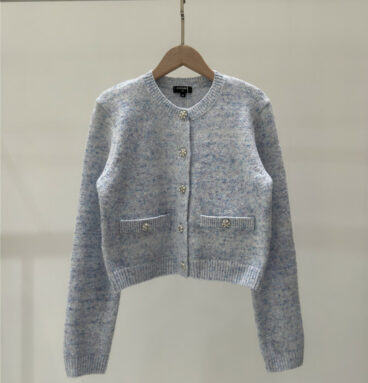 chanel new contrast pocket crew neck knitted cardigan