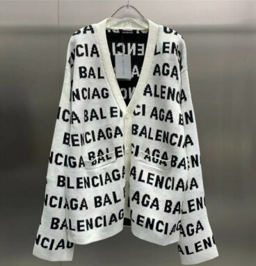 Balenciaga V-neck all-over logo printed double-sided jacquard sweater