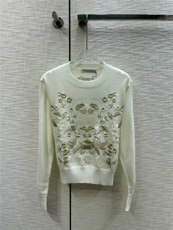 dior heavy embroidered floral pullover sweater