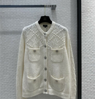 chanel five-pointed star cable cashmere blend white cardigan