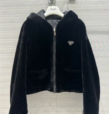 prada triangle logo hooded short coat