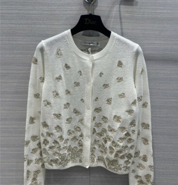 dior embroidered butterfly pattern cashmere cardigan