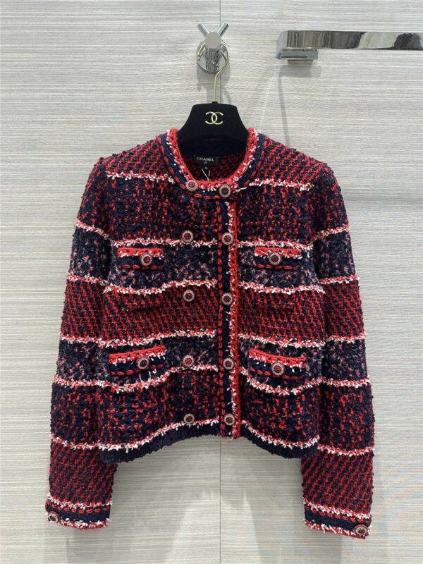 chanel Christmas color striped cardigan