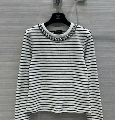 chanel striped terry cotton long sleeve t-shirt