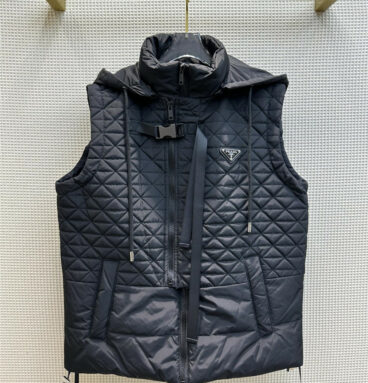 prada hooded stand collar rhombus quilted vest