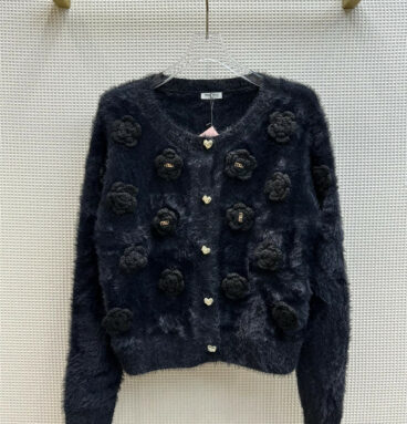 miumiu round neck mink knitted cardigan