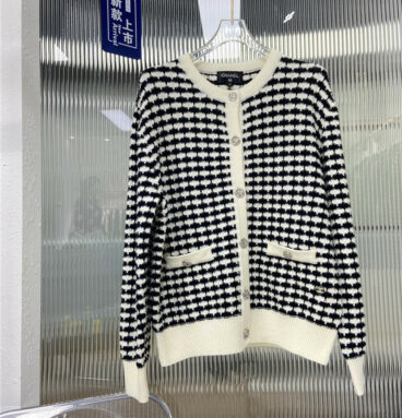 chanel round neck plaid knitted long-sleeved cardigan