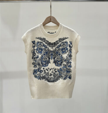dior contrast butterfly embroidered knitted vest