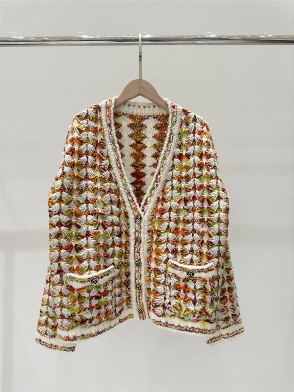 chanel contrasting color pocket knitted cardigan