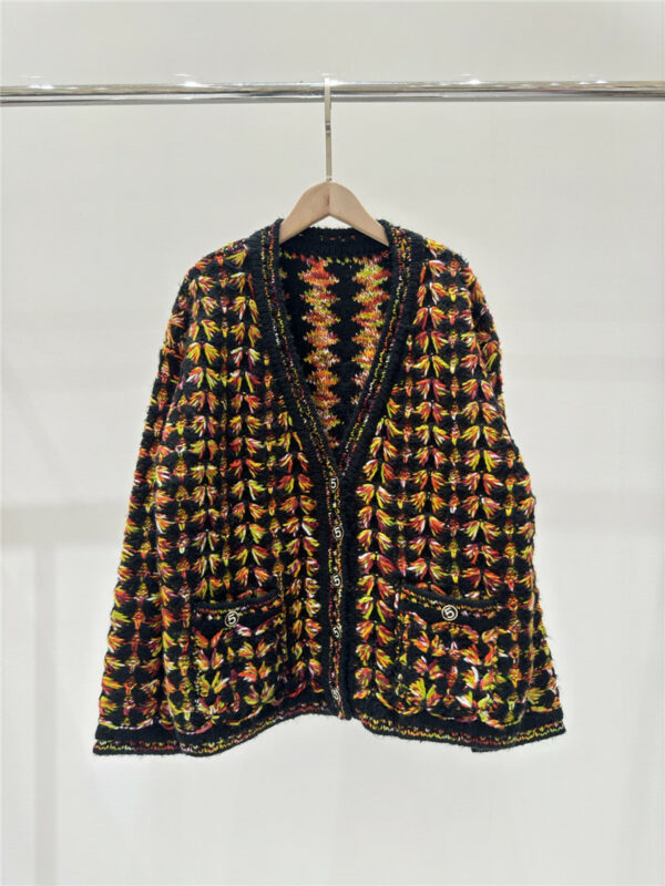 chanel contrasting color pocket knitted cardigan