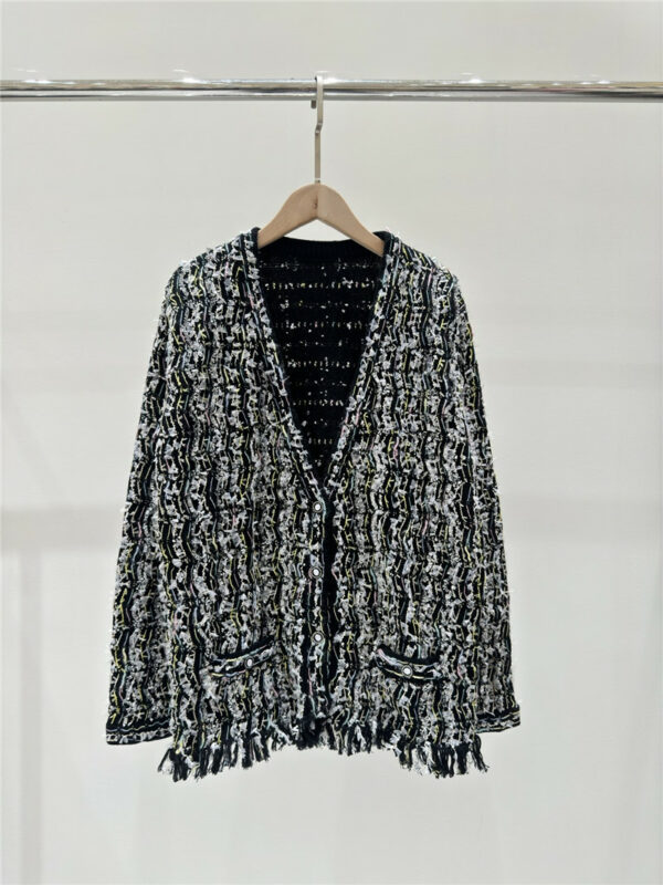 chanel new contrast tassel pocket 𝐕 collar knitted cardigan
