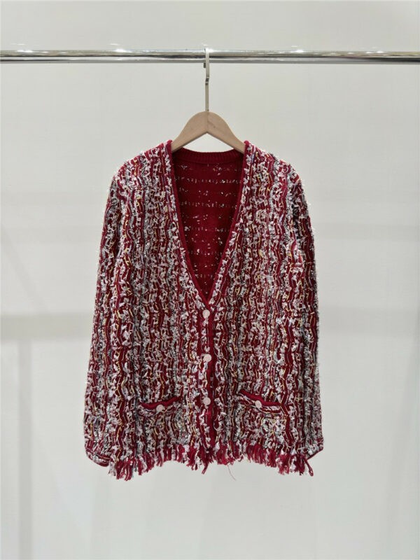 chanel new contrast tassel pocket 𝐕 collar knitted cardigan