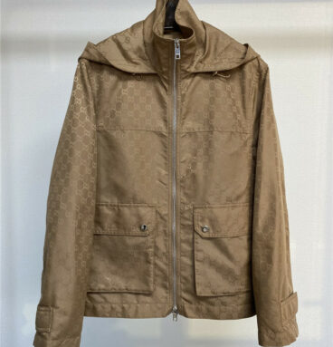 gucci new dark pattern jacquard hooded windbreaker jacket