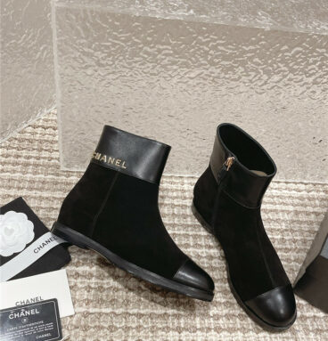 chanel vintage round toe spliced short boots
