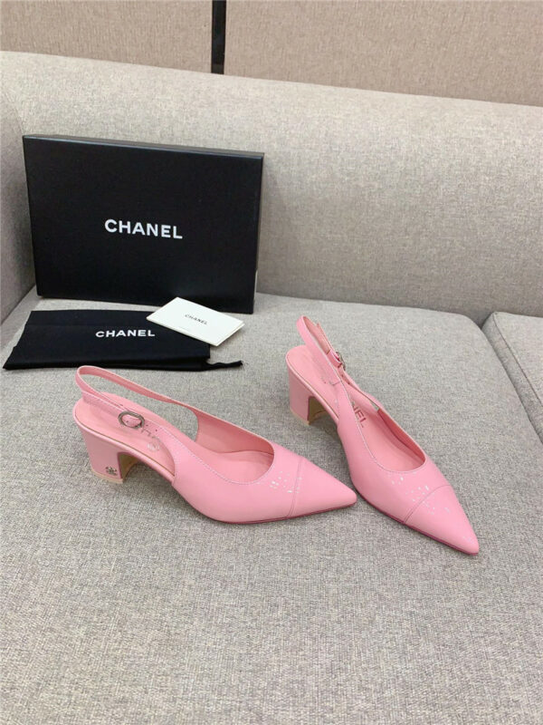 chanel classic sling back thick heel sandals