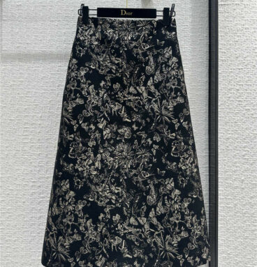 dior Rui butterfly element black gold embroidered midi skirt