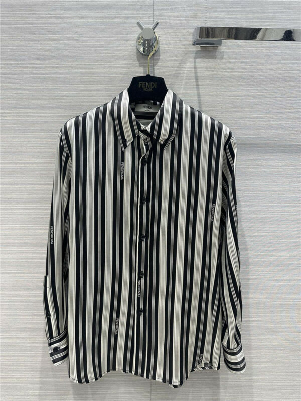 fendi striped letter print silk shirt
