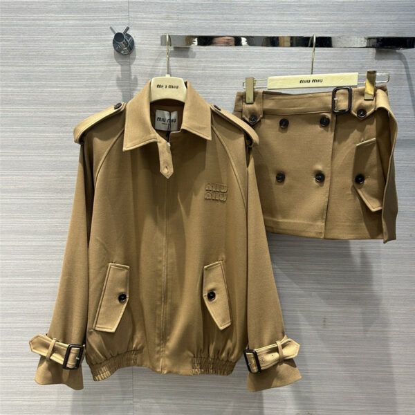 miumiu loose lapel jacket + ultra short low waist skirt suit