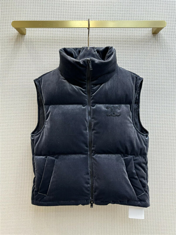 celine stand collar velvet cotton vest jacket