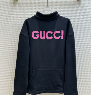 gucci double G rose pink embroidered turtleneck sweatshirt