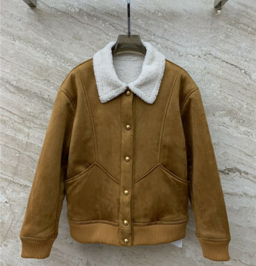 celine vintage brown lambswool short jacket