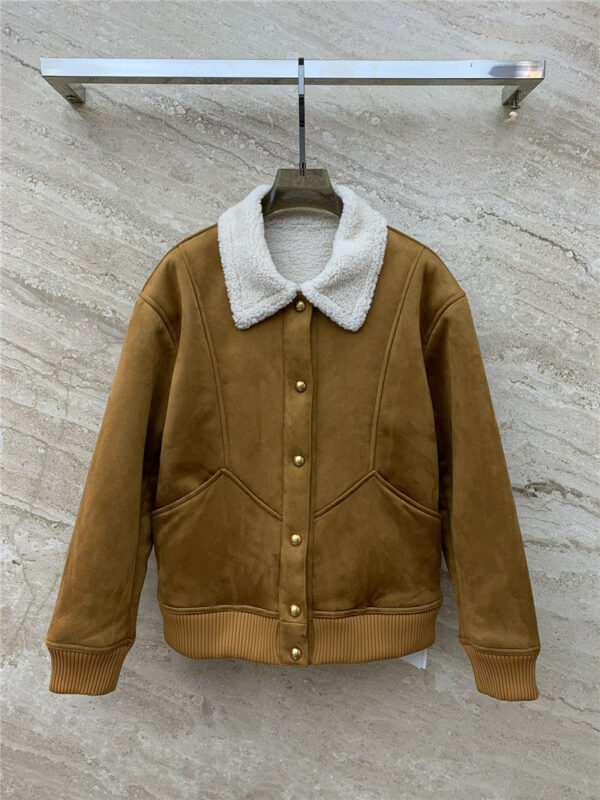 celine vintage brown lambswool short jacket