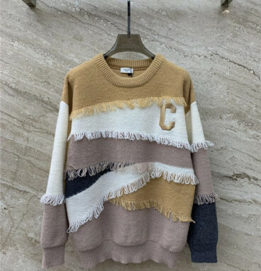 celine new color block raw edge knitted top
