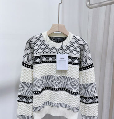 chanel round neck long sleeve wool cashmere sweater