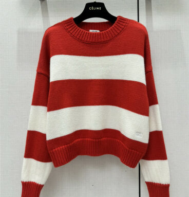celine red and white striped knitted top