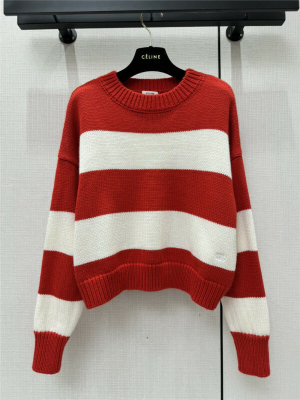 celine red and white striped knitted top