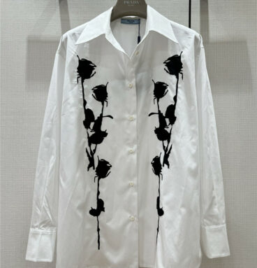 prada silhouette floral patch embroidered small shirt