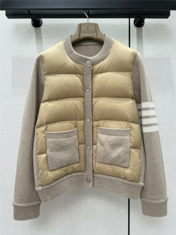 Thom Browne double-pocket knitted paneled goose down jacket