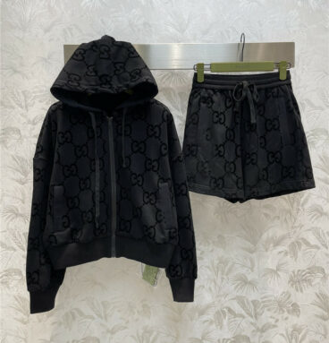 gucci jacquard hooded jacket + elastic A-line shorts set