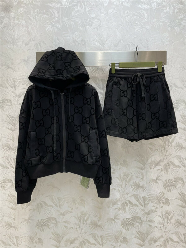 gucci jacquard hooded jacket + elastic A-line shorts set
