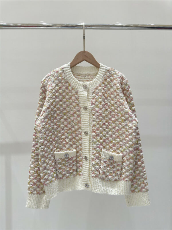 chanel contrast pocket crew neck knitted cardigan
