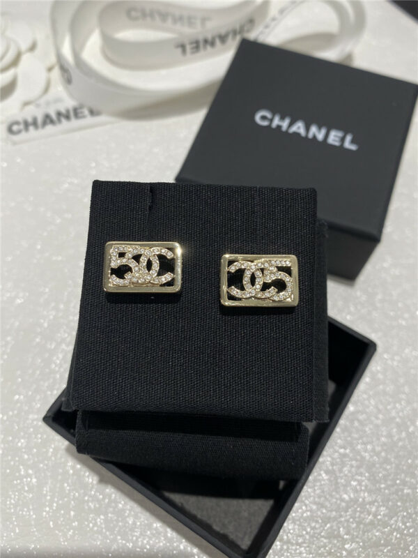 chanel square frame double c stud earrings